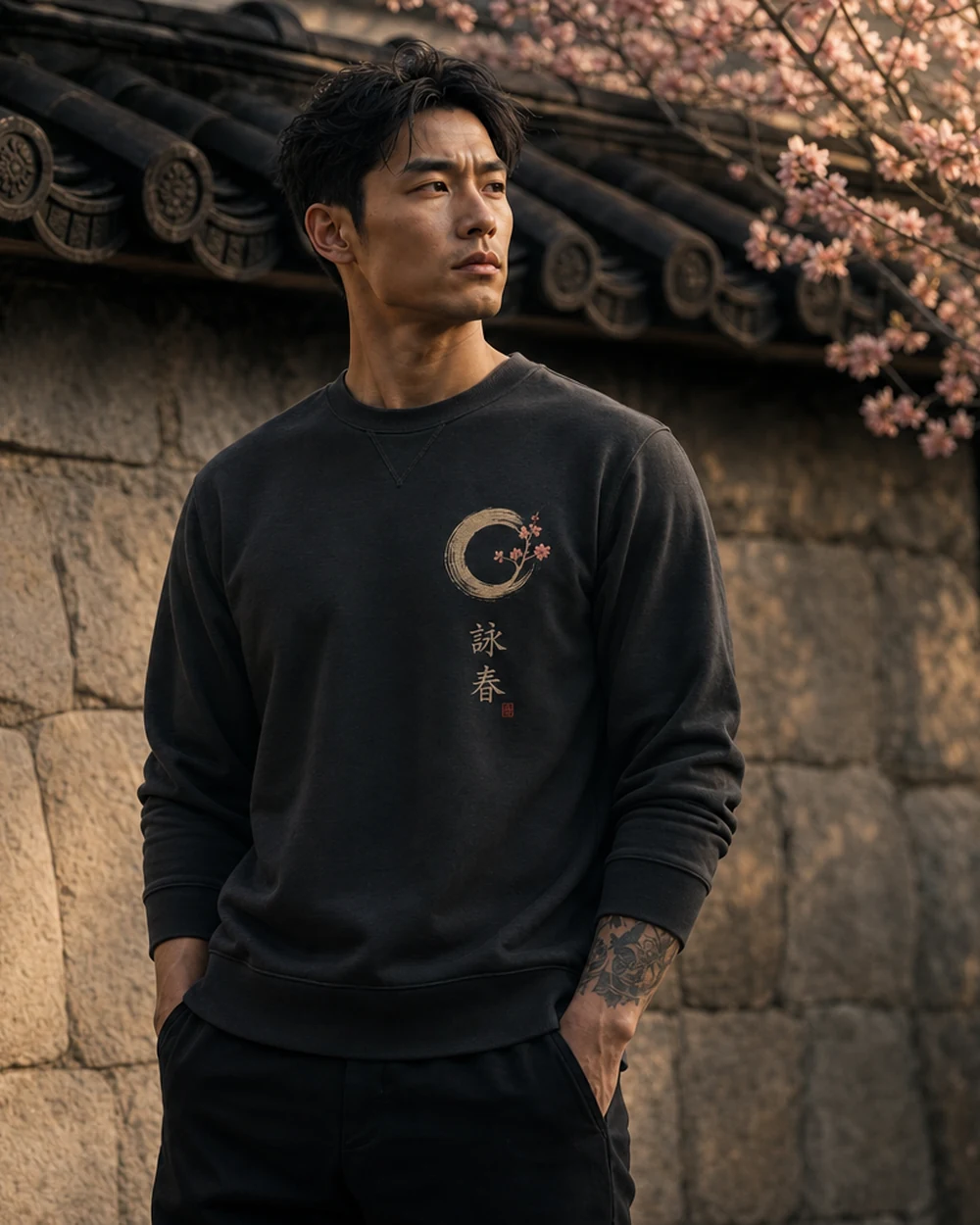 Limited Edition Launch Piece — model wearing inaugural charcoal sweatshirt