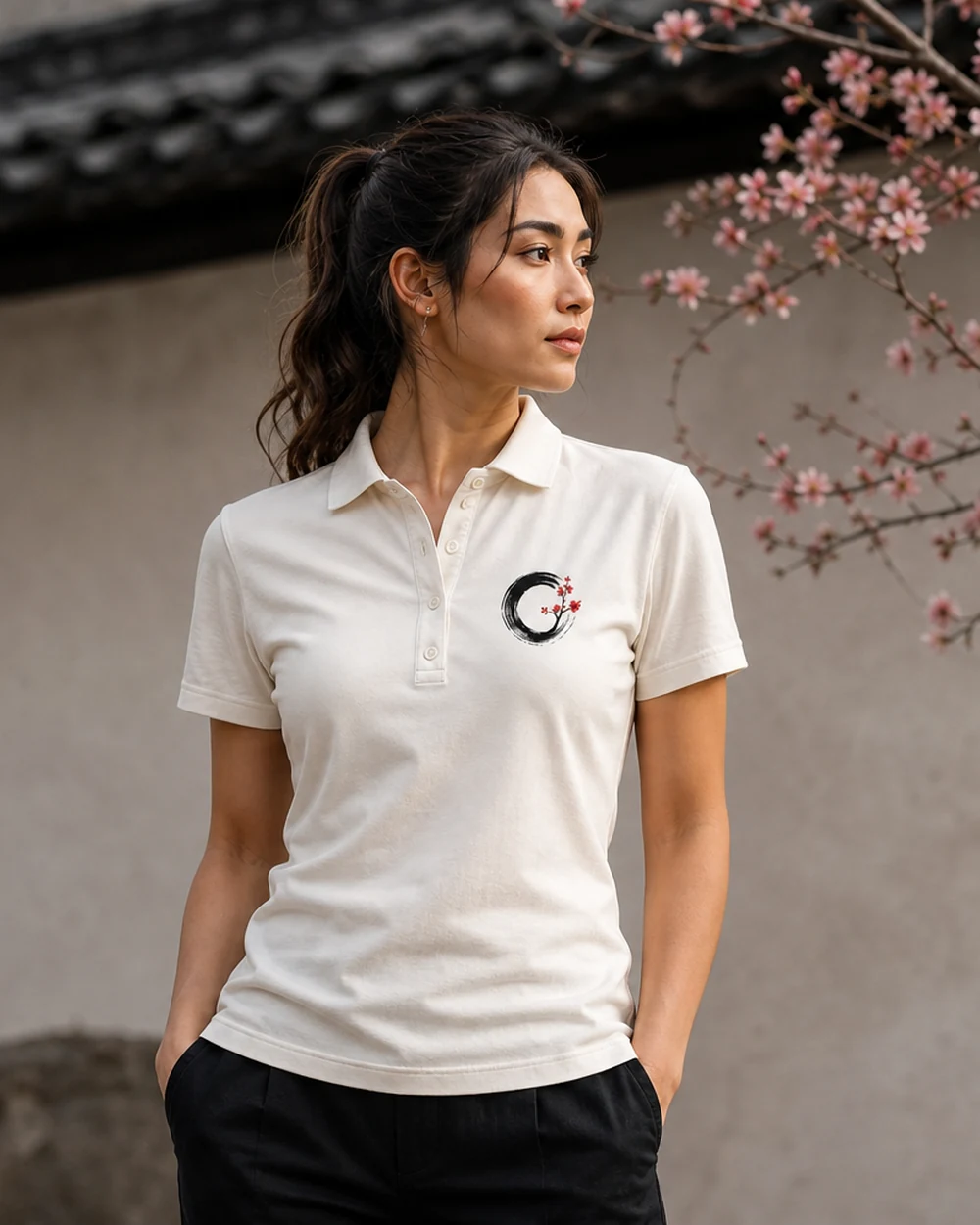 Premium Polo — model wearing ivory polo in editorial lifestyle setting